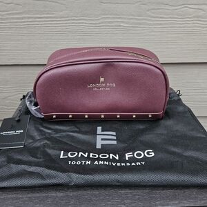 LONDON FOG NORA STUDDED PLUM PURPLE COSMETIC CASE 100th Anniversary Zip Bag NWT